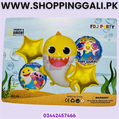 BABY SHARK FOIL BALLOON SET IN YELLOW COLOR ( PACK OF 5 FOIL BALLOONS )
