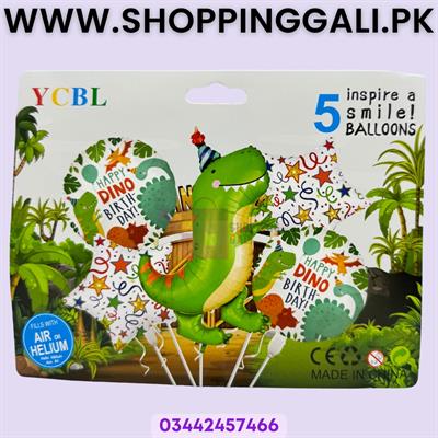 DINOSAUR FOIL BALLOON SET WITH WHITE STARS ( PACK OF 5 FOIL BALLOONS )