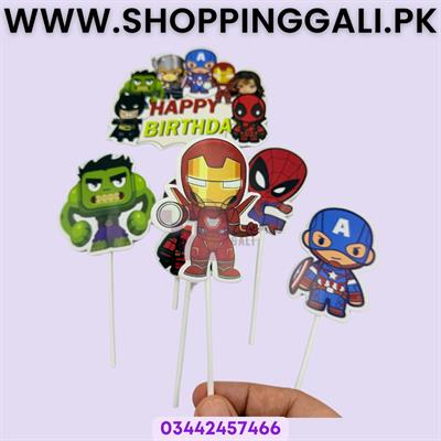 Avengers Theme Cake Toppers - Cake Toppers - Multi Colors - Boys Theme - Pack Of 6 Cake Toppers