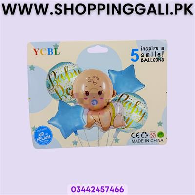 Baby Boy Foil Balloons Light Blue - 18 Inch - Balloon Decoration Items - Blue Color - Boys Theme - Pack Of 5 Foil Balloons