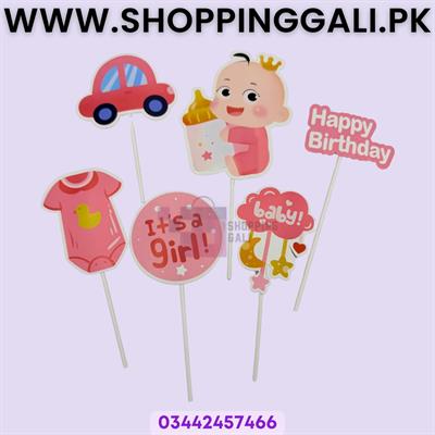 Baby Girl Theme Cake Toppers - Cake Toppers - Pink Colors - Girls Theme - Pack Of 6 Cake Toppers