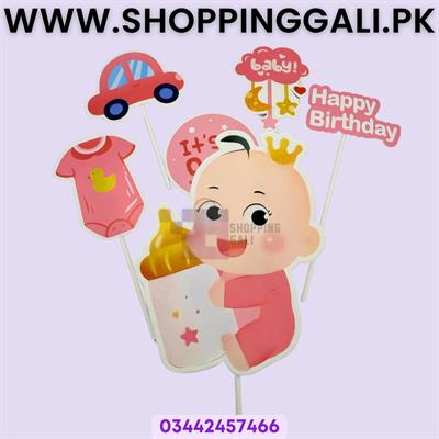Baby Girl Theme Cake Toppers - Cake Toppers - Pink Colors - Girls Theme - Pack Of 6 Cake Toppers