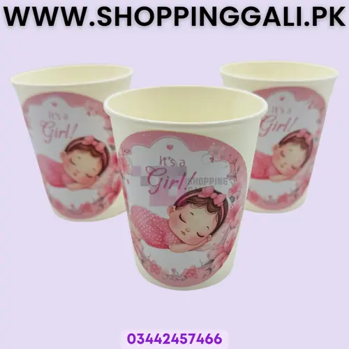 Baby Girl Paper Cups - 200 ml - Baby Girl Theme - Pink - Girls - Pack Of 10