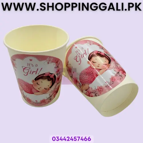 Baby Girl Paper Cups - 200 ml - Baby Girl Theme - Pink - Girls - Pack Of 10