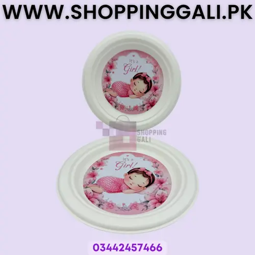 Baby Girl Paper Plates - 7 inch - Paper Plates -Baby Girl Theme - Pink - Girls - Pack Of 10