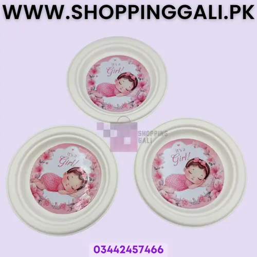 Baby Girl Paper Plates - 7 inch - Paper Plates -Baby Girl Theme - Pink - Girls - Pack Of 10