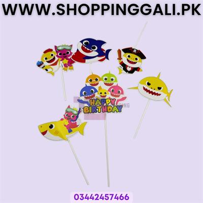 Baby Shark Theme Cake Toppers - Cake Toppers - Multi Colors - Girls Theme - Pack Of 6 Cake Toppers