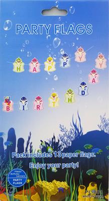 BABY SHARK THEME HAPPY BIRTHDAY WORD BANNER WITH RIBBON LACE
