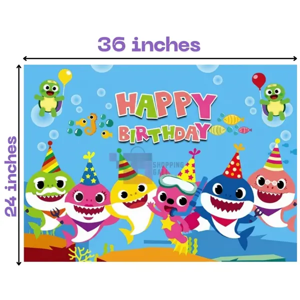 Baby Shark Banner - 36 Inch By 24 Inch - Birthday Banner - Baby Shark Themed Party - Blue - Unisex - Pack Of 1