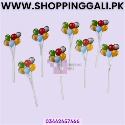 Multicolor Balloon Cluster Cake Toppers Sticks - Set of 8 Pcs