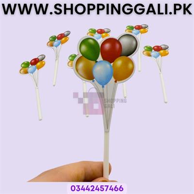 Multicolor Balloon Cluster Cake Toppers Sticks - Set of 8 Pcs