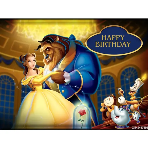 Beauty And The Beast Banner - 36 Inch By 24 Inch - Birthday Banner - Beauty And The Beast Themed Party - Yellow - Girls - Pack Of 1