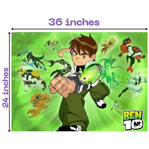 Ben 10 Banner - 36 Inch By 24 Inch - Birthday Banner - Ben 10 Themed Party - Green - Boys - Pack Of 1
