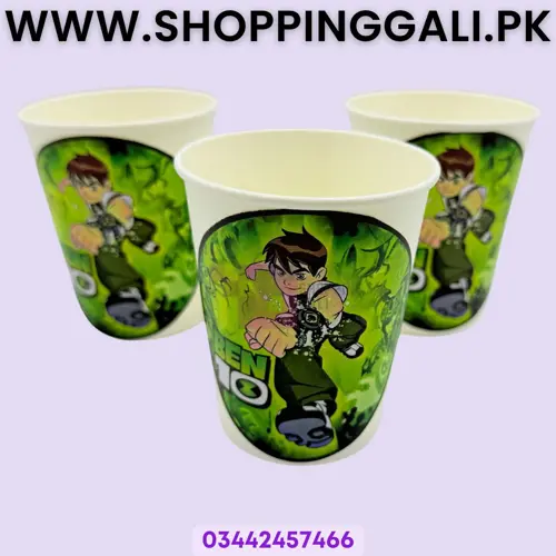 Ben10 Paper Cups - 200 ml - Ben10 Theme - Green - Boys - Pack Of 10