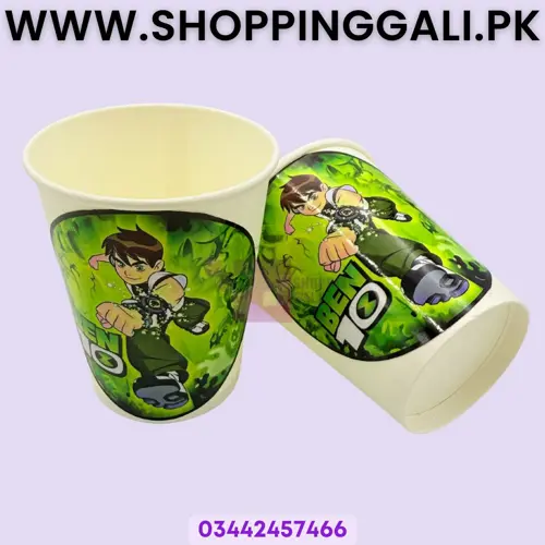 Ben10 Paper Cups - 200 ml - Ben10 Theme - Green - Boys - Pack Of 10