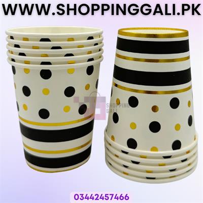 BLACK GOLDEN DOT THEME PAPER CUPS - PACK OF 10 PAPER CUPS - BLACK GOLDEN THEME PAPER CUPS