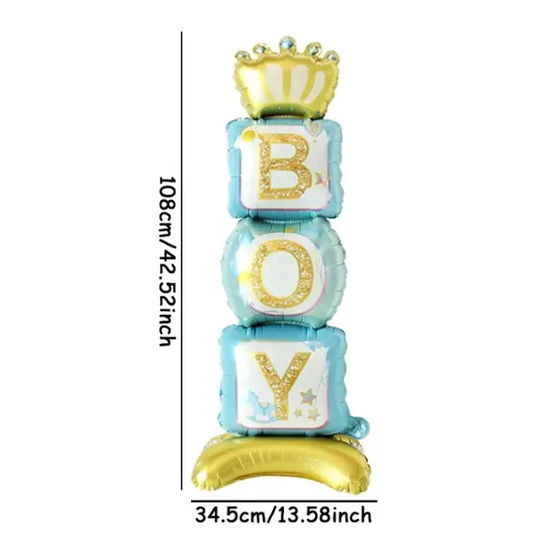 Boy Standing Foil Balloon - 34 Cm x 108 Cm - Foil Balloons - Blue And Golden - Boy - Pack Of 1