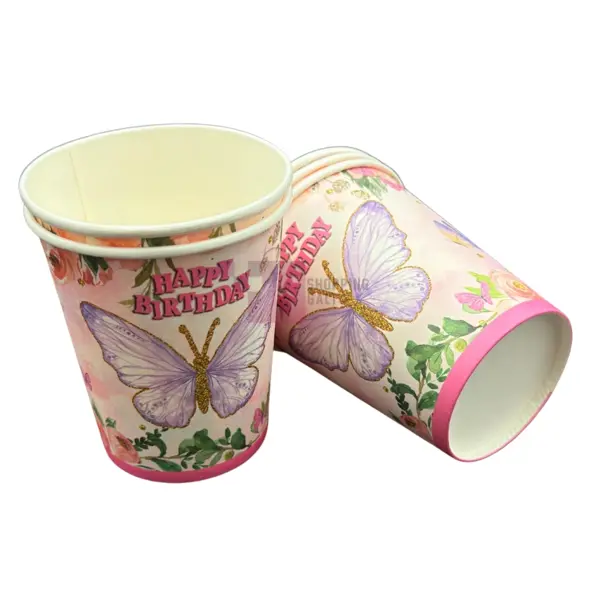 Butterfly Cups - 200 ml - Butterfly Themed Party - Pink - Girls - Pack Of 10