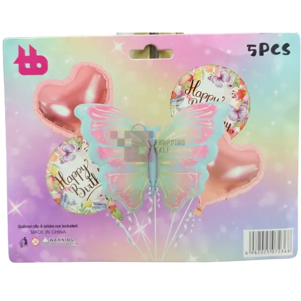 Butterfly Foil Balloon Set - 18 inch - Butterfly Themed Party - Multicolor - Girls - Pack Of 5 Foil Balloon