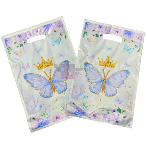 Butterfly Goody Bags - 10 Inch x 6.5 Inch - Gift Bags - Blue - Girls - Pack Of 10