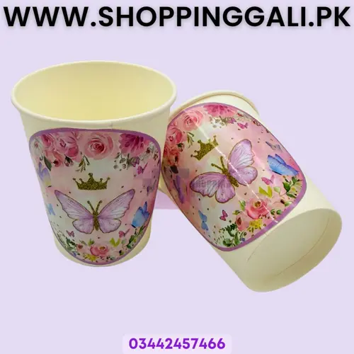 Butterfly Paper Cups - 200 ml - Butterfly Theme - Pink - Girls - Pack Of 10