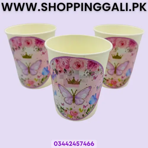 Butterfly Paper Cups - 200 ml - Butterfly Theme - Pink - Girls - Pack Of 10