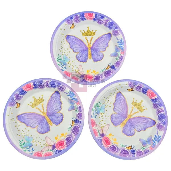 Butterfly Paper Plates - 7 inch - Butterfly Themed Party - Purple - Girls - Pack Of 10