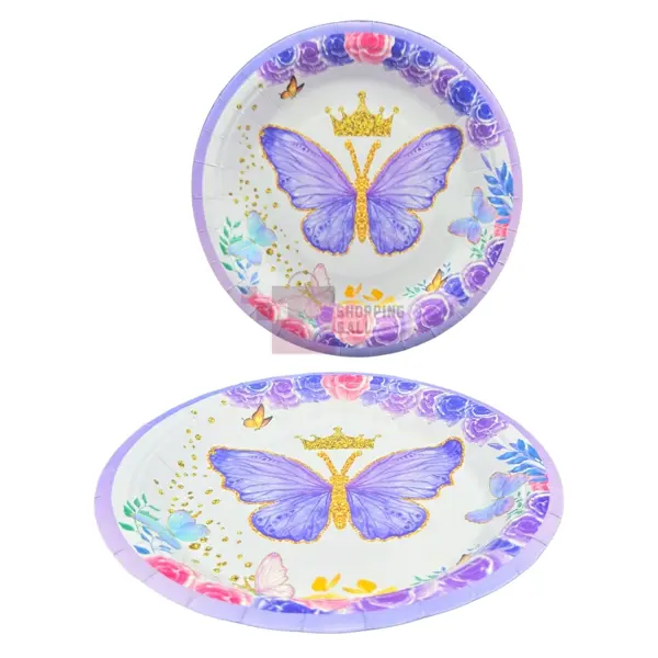 Butterfly Paper Plates - 7 inch - Butterfly Themed Party - Purple - Girls - Pack Of 10