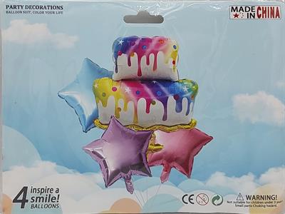 Cake Foil Balloon - 18 inch - Multicolors - Unisex - Pack Of 4 Foil Balloons