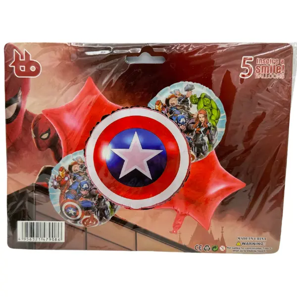 Captain America Foil Balloon - 18 Inch - Foil Balloons - Captain America Theme - Red - Boys - Pack Of 5