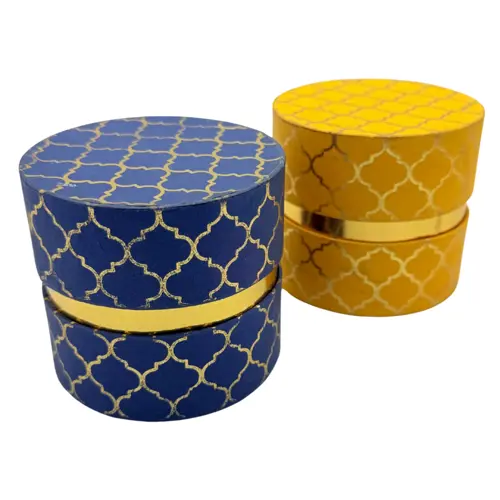 Card Box 3 Inch Diameter 2.7 Inch Height Gift Box Blue And Yellow Pack Of 2
