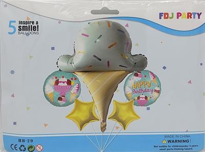 ICECREAM CONE FOIL BALLOON SET ( PACK OF 5 FOIL BALLOONS )