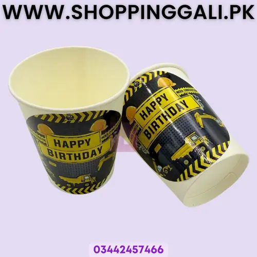Construction Paper Cups - 200 ml - Construction Theme - Yellow - Boys - Pack Of 10