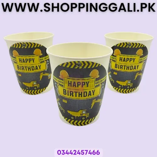 Construction Paper Cups - 200 ml - Construction Theme - Yellow - Boys - Pack Of 10