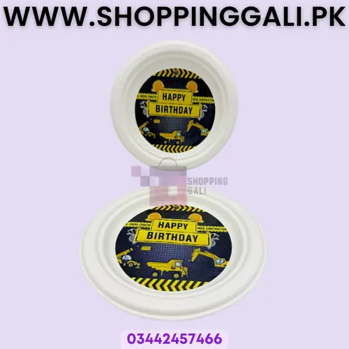 Construction Paper Plates - 7 inch - Paper Plates -Construction Theme - Yellow - Boys - Pack Of 10