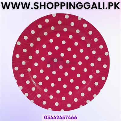 Dark Pink Polka Dot Paper Plates - 9 Inch - Disposable Plates - Pink - Pack Of 10