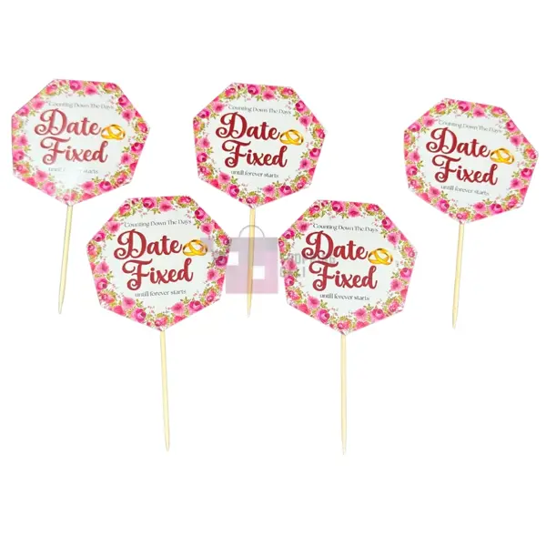 Date Fixed Cupcake Toppers - 2.5 inch - Pink - Unisex - Pack Of 10