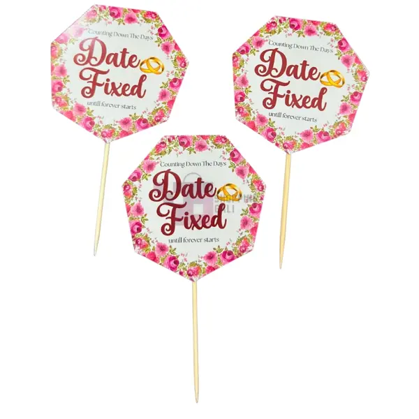 Date Fixed Cupcake Toppers - 2.5 inch - Pink - Unisex - Pack Of 10