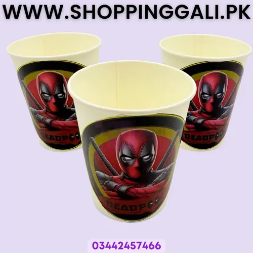 Deadpool Paper Cups - 200 ml - Deadpool Theme - Red - Boys - Pack Of 10