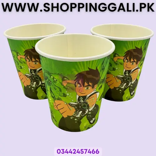 Ben10 Paper Cups - 200 ml - Themed Paper Cups - Green - Boys - Pack Of 10