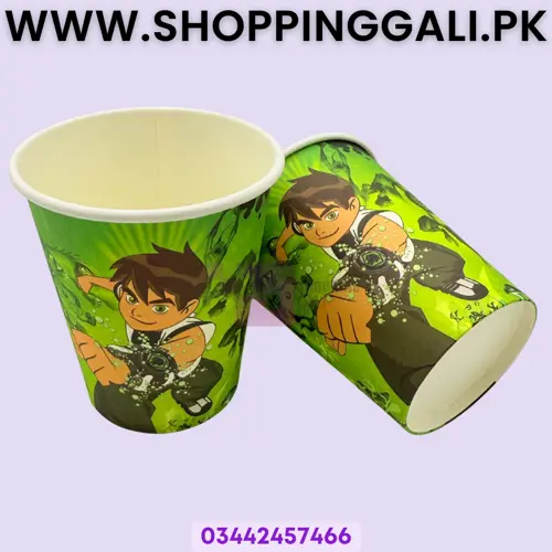 Ben10 Paper Cups - 200 ml - Themed Paper Cups - Green - Boys - Pack Of 10