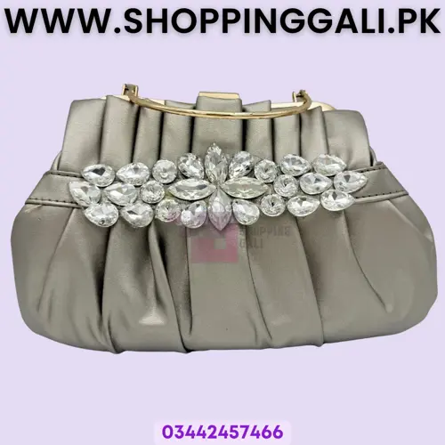 Clutch Purse - Hard Shell Evening Clutch - Silver With White Stones - Women's - Pack Of 1 Pc