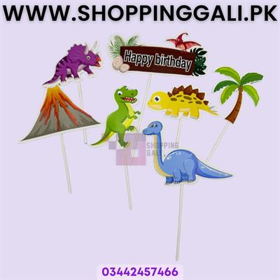 Dinosaur Theme Cake Toppers - Cake Toppers - Green Colors - Unisex Theme - Pack Of 6 Cake Toppers
