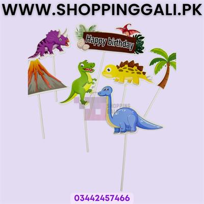 Dinosaur Theme Cake Toppers - Cake Toppers - Green Colors - Unisex Theme - Pack Of 6 Cake Toppers