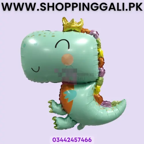 Dinosaur Foil Balloon with Crown - 23 x 32 Inch - Balloon Decoration Items - Green - Unisex - Pack Of 1