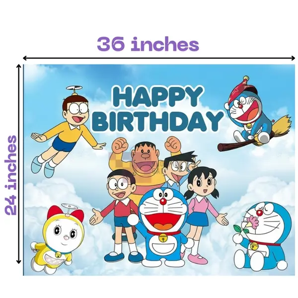 Doraemon Banner - 36 Inch By 24 Inch - Birthday Banner - Doraemon Themed Party - Blue - Unisex - Pack Of 1