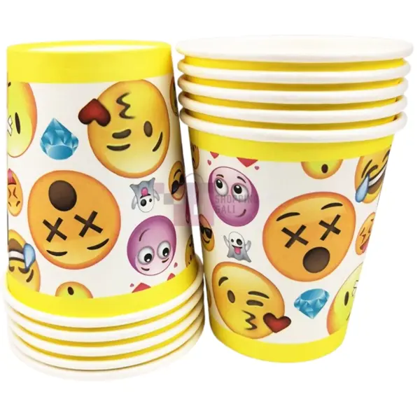 Emoji Paper Cups - 200 ml - Emoji Theme - Disposable Cups - Yellow - Unisex - Pack Of 10