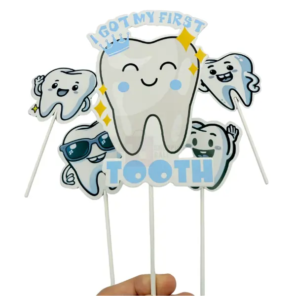  I Got My First Tooth Cake Toppers - Cake Toppers - Blue - Boy - Pack Of 5