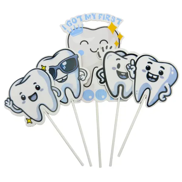  I Got My First Tooth Cake Toppers - Cake Toppers - Blue - Boy - Pack Of 5