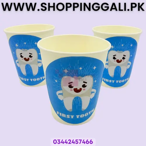 First Teeth in Blue Color Paper Cups - 200 ml - First Teeth Theme - Blue - Boys - Pack Of 10